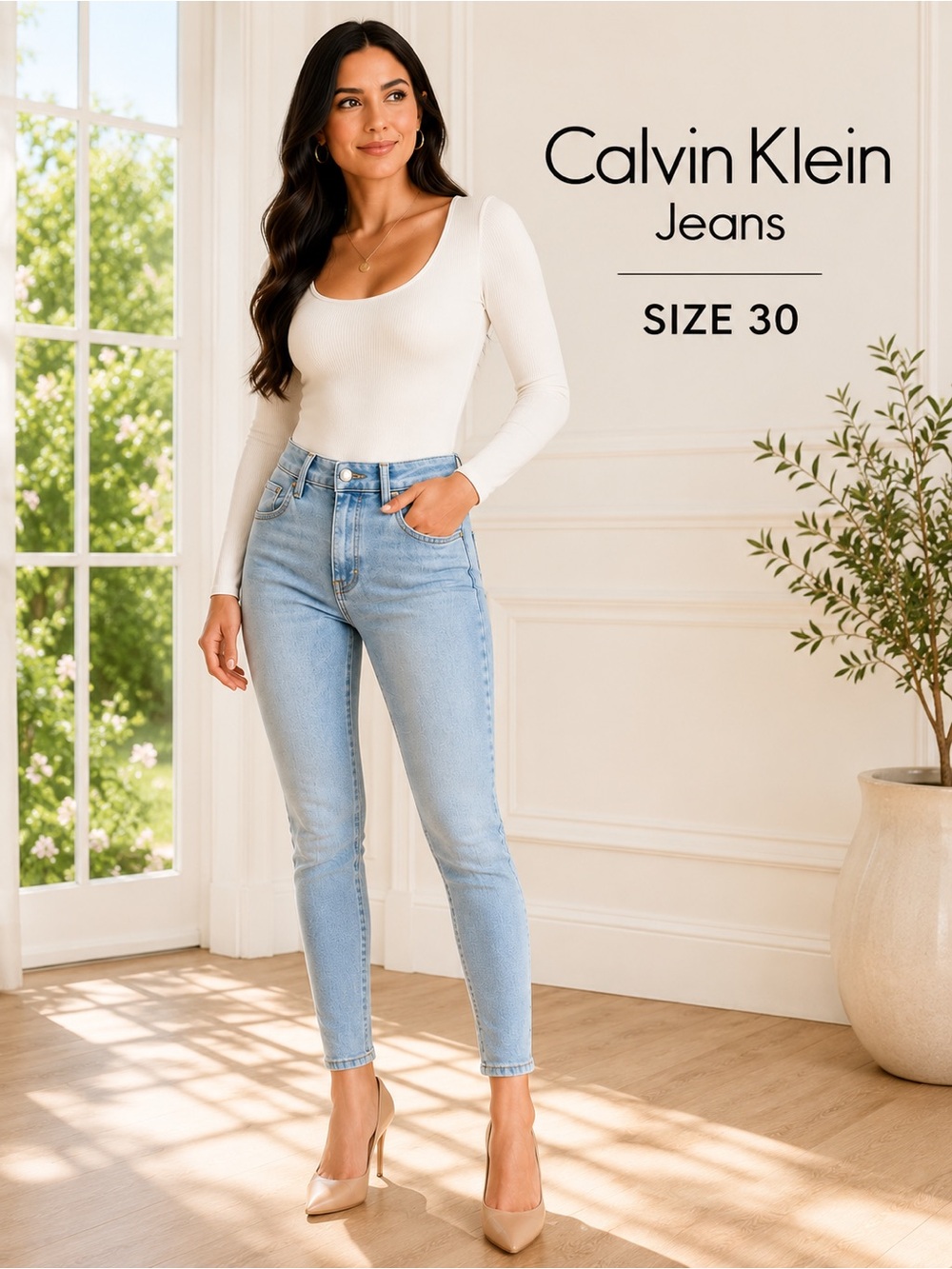 Calvin Klein High Rise Skinny Ankle Jeans Light Wash Stretch Size 30
